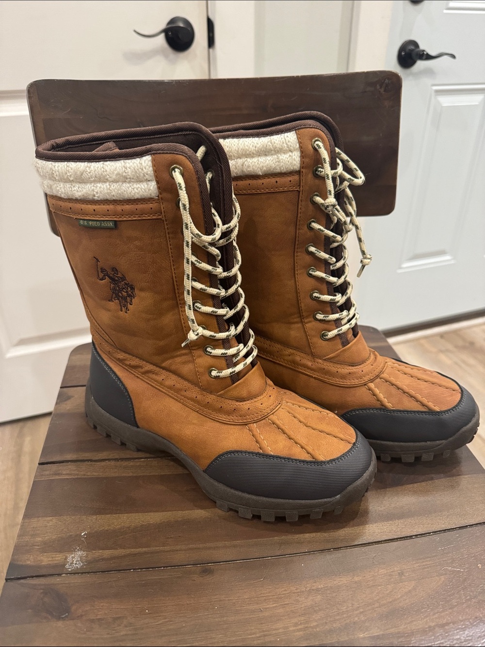 U.S. Polo Assn. Tan and Cream Lace-Up Winter Boots